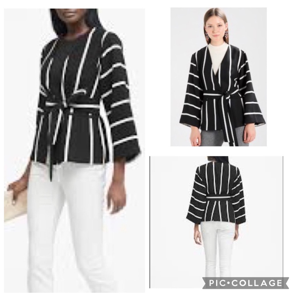 Banana Republic Black and White Striped Kimono-Style Jacket.